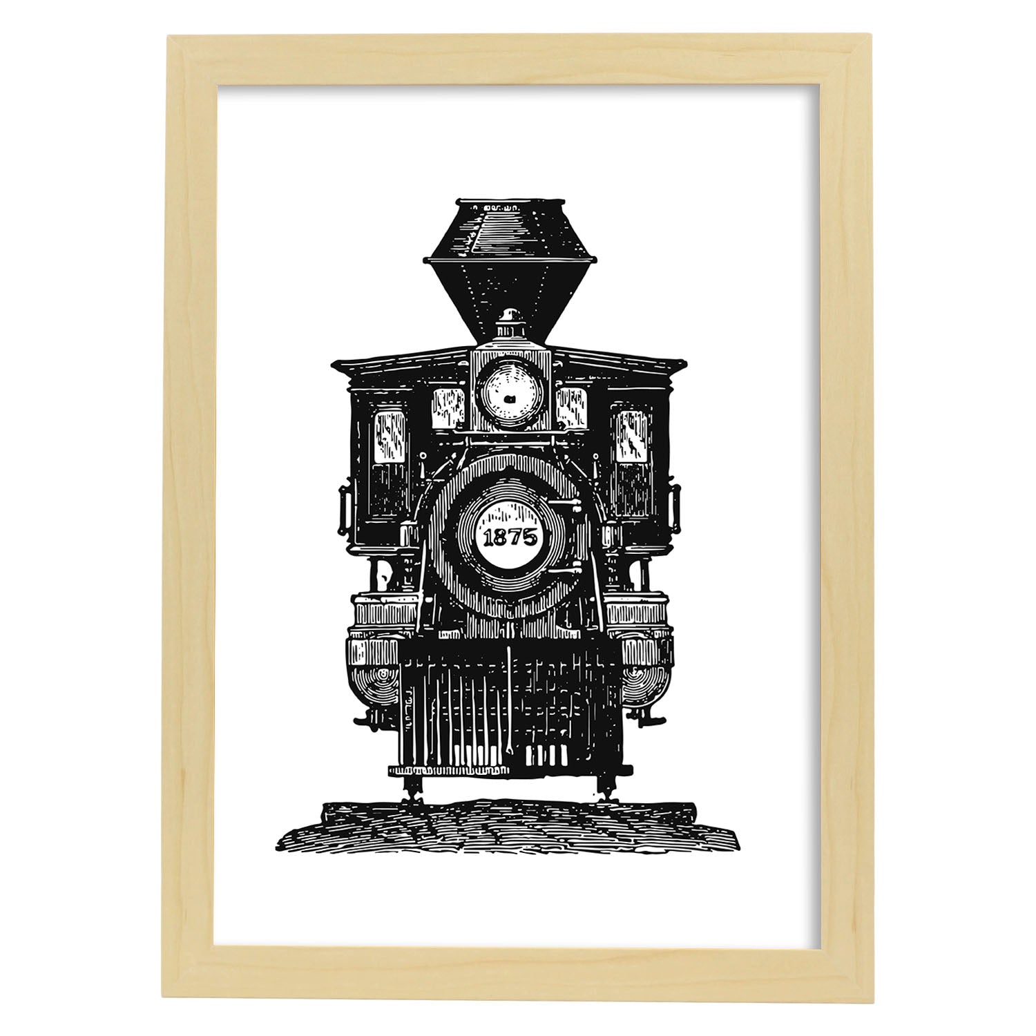 Lámina de Tren a vapor. Posters con objetos vintage.-Artwork-Nacnic-A3-Marco Madera clara-Nacnic Estudio SL