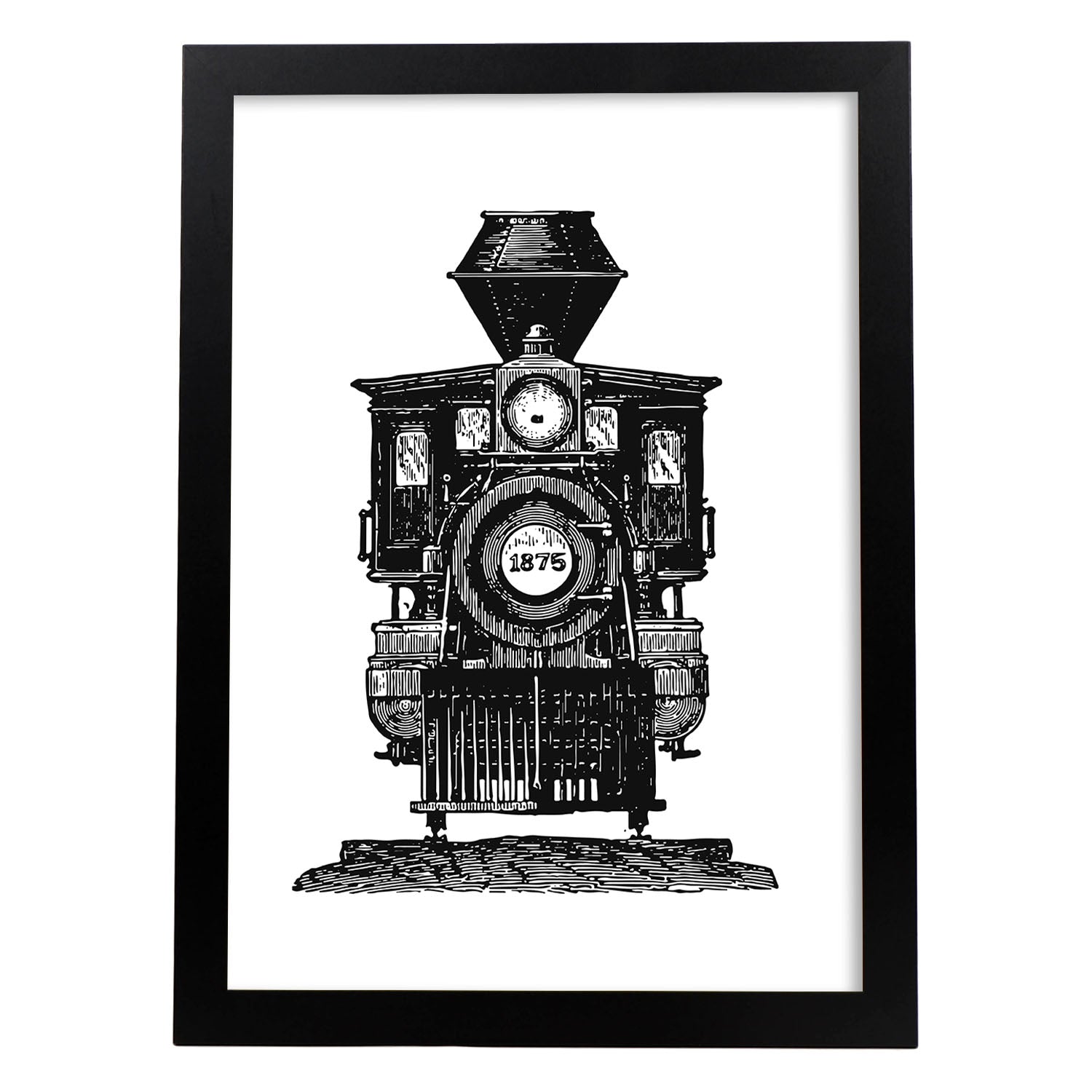 Lámina de Tren a vapor. Posters con objetos vintage.-Artwork-Nacnic-A3-Marco Negro-Nacnic Estudio SL