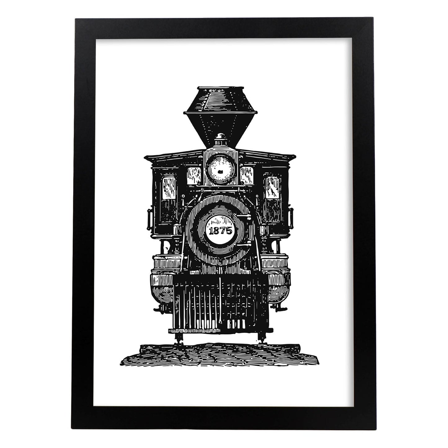 Lámina de Tren a vapor. Posters con objetos vintage.-Artwork-Nacnic-A4-Marco Negro-Nacnic Estudio SL