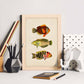 Lámina de tres peces naranja, amarillo, verde y rojo en , fondo papel vintage.-Artwork-Nacnic-Nacnic Estudio SL