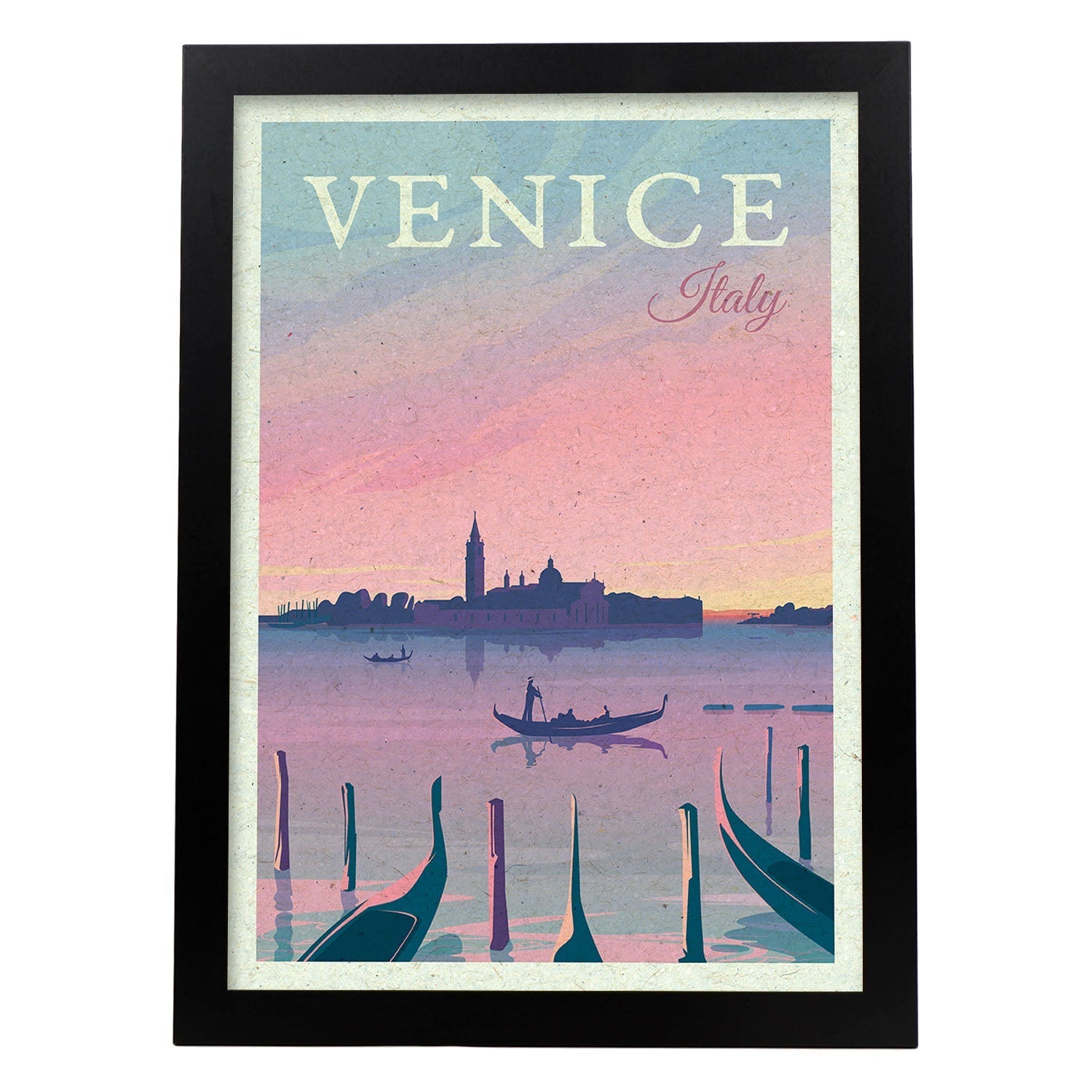 Lámina de Venecia. Estilo vintage. Poster ciudad en colores. Anuncio Italia-Artwork-Nacnic-A4-Marco Negro-Nacnic Estudio SL