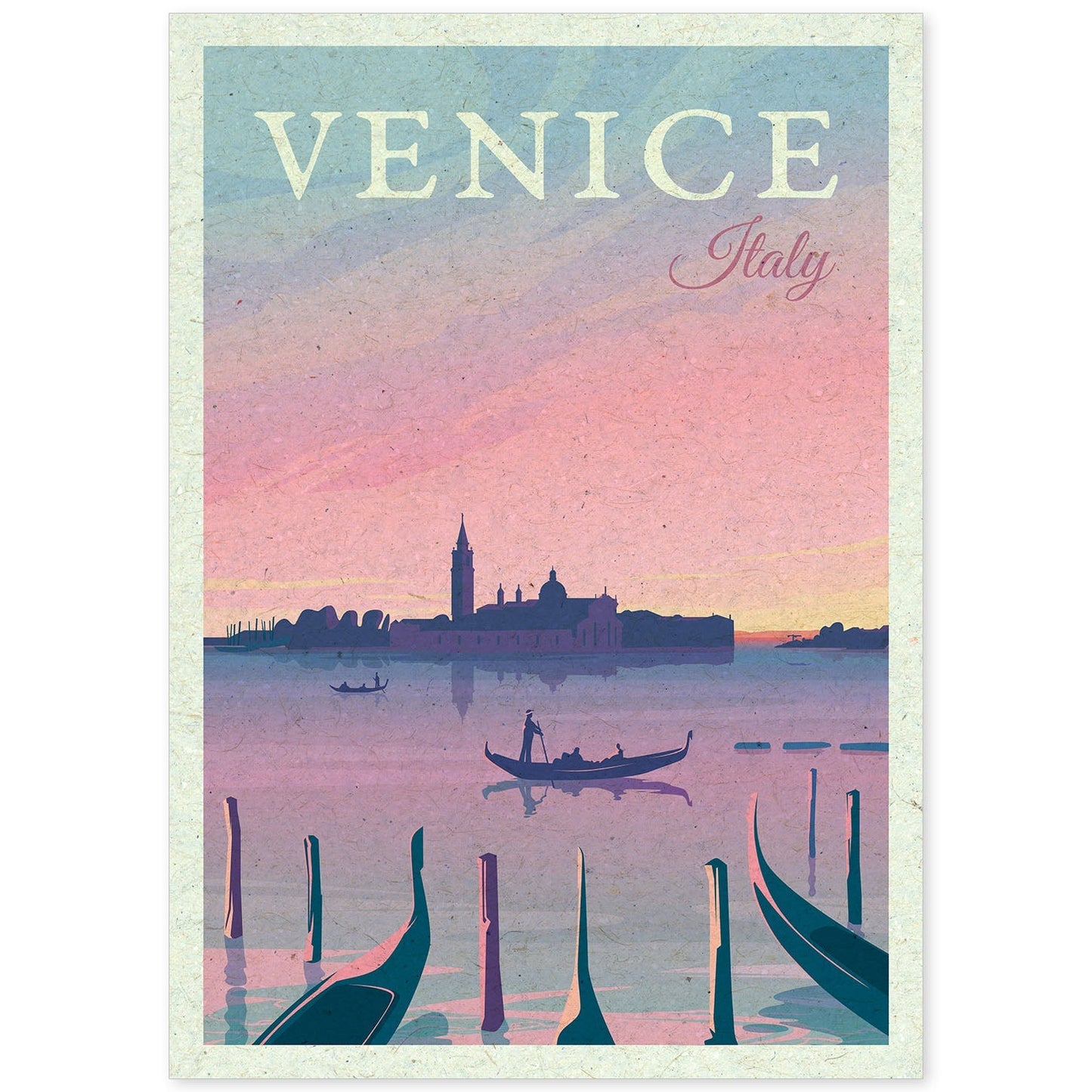 Lámina de Venecia. Estilo vintage. Poster ciudad en colores. Anuncio Italia-Artwork-Nacnic-A4-Sin marco-Nacnic Estudio SL