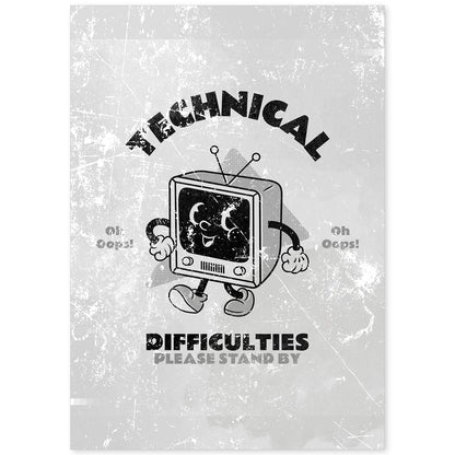 Lámina Dificultades técnicas. Pósters con ilustraciones de dibujos retro en tonos grises.-Artwork-Nacnic-A4-Sin marco-Nacnic Estudio SL