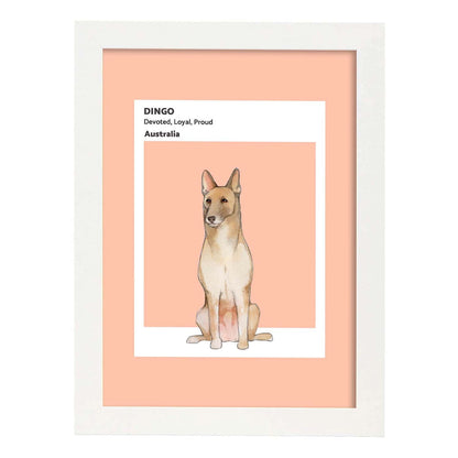 Lámina Dingo. Pósters con ilustraciones de razas de perro en tonos cálidos y pastel.-Artwork-Nacnic-A4-Marco Blanco-Nacnic Estudio SL