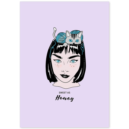 Lámina Dulce como la miel. Pósters con ilustraciones artísticas de cabezas de mujer.-Artwork-Nacnic-A4-Sin marco-Nacnic Estudio SL