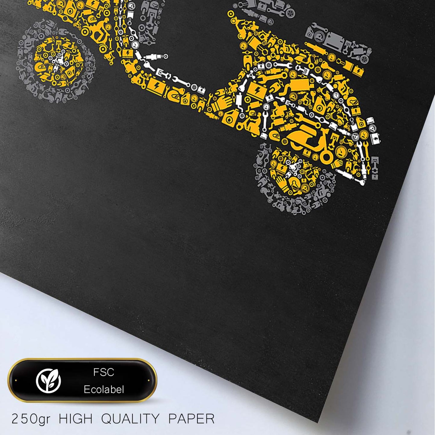 Lámina en amarillo y gris Vespa amarilla en Poster con fondo negro estilo pizarra. Papel 250 gr-Artwork-Nacnic-Nacnic Estudio SL