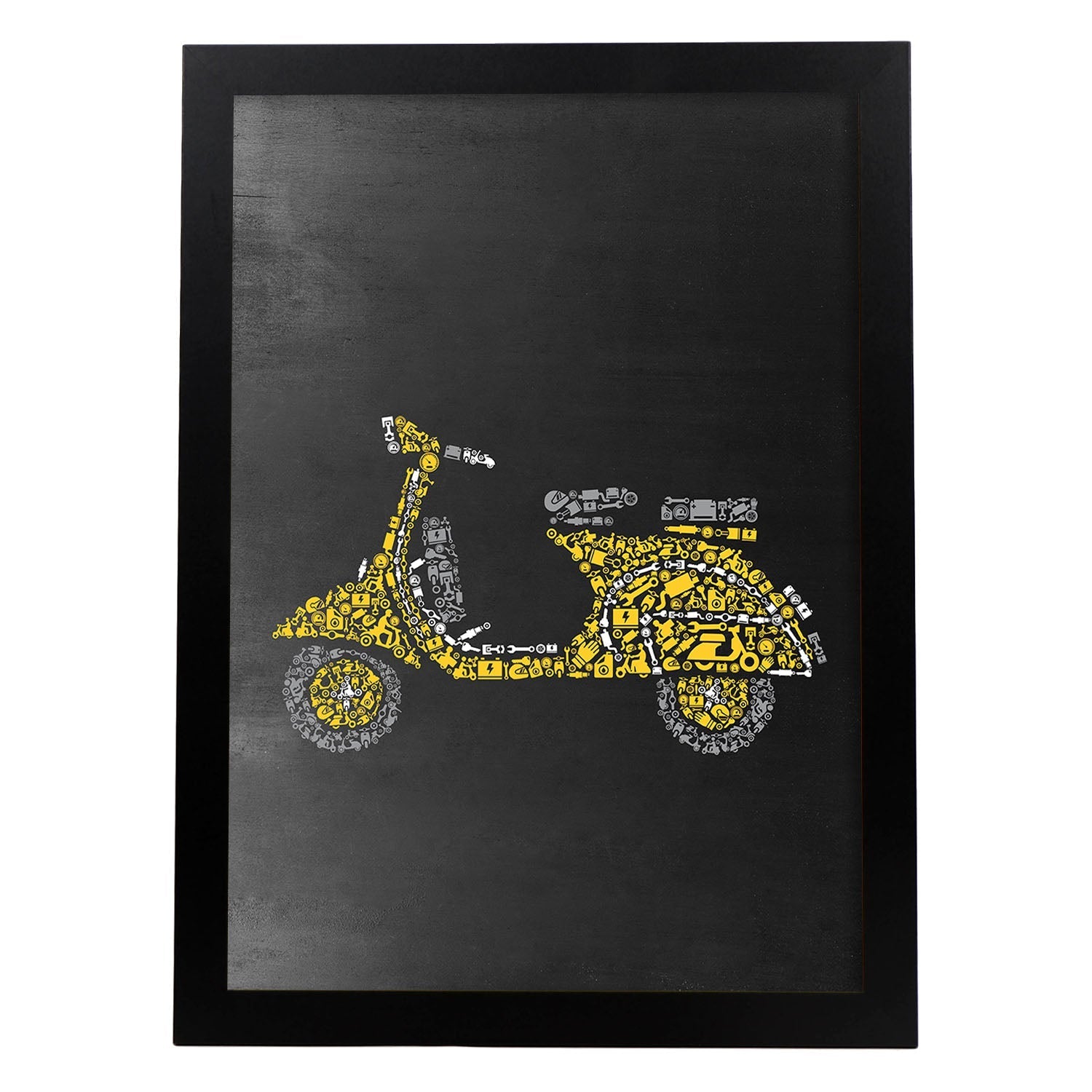 Lámina en amarillo y gris Vespa amarilla en Poster con fondo negro estilo pizarra. Papel 250 gr-Artwork-Nacnic-A3-Marco Negro-Nacnic Estudio SL