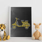 Lámina en amarillo y gris Vespa amarilla en Poster con fondo negro estilo pizarra. Papel 250 gr-Artwork-Nacnic-Nacnic Estudio SL