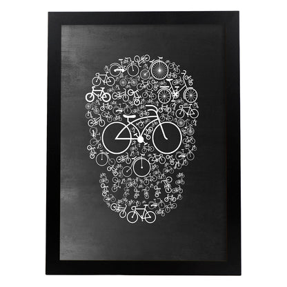 Lámina en blanco y negro calavera La vida en bici en Poster con fondo negro estilo pizarra. Papel 250 gr y tintas de alta calidad.-Artwork-Nacnic-A4-Marco Negro-Nacnic Estudio SL