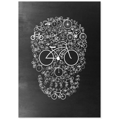 Lámina en blanco y negro calavera La vida en bici en Poster con fondo negro estilo pizarra. Papel 250 gr y tintas de alta calidad.-Artwork-Nacnic-A4-Sin marco-Nacnic Estudio SL