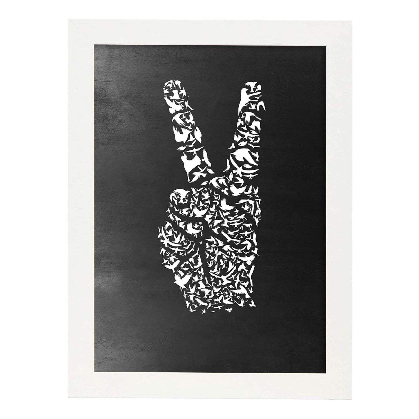 Lámina en blanco y negro Se paz en Poster con fondo negro estilo pizarra. Papel 250 gr.-Artwork-Nacnic-A3-Marco Blanco-Nacnic Estudio SL