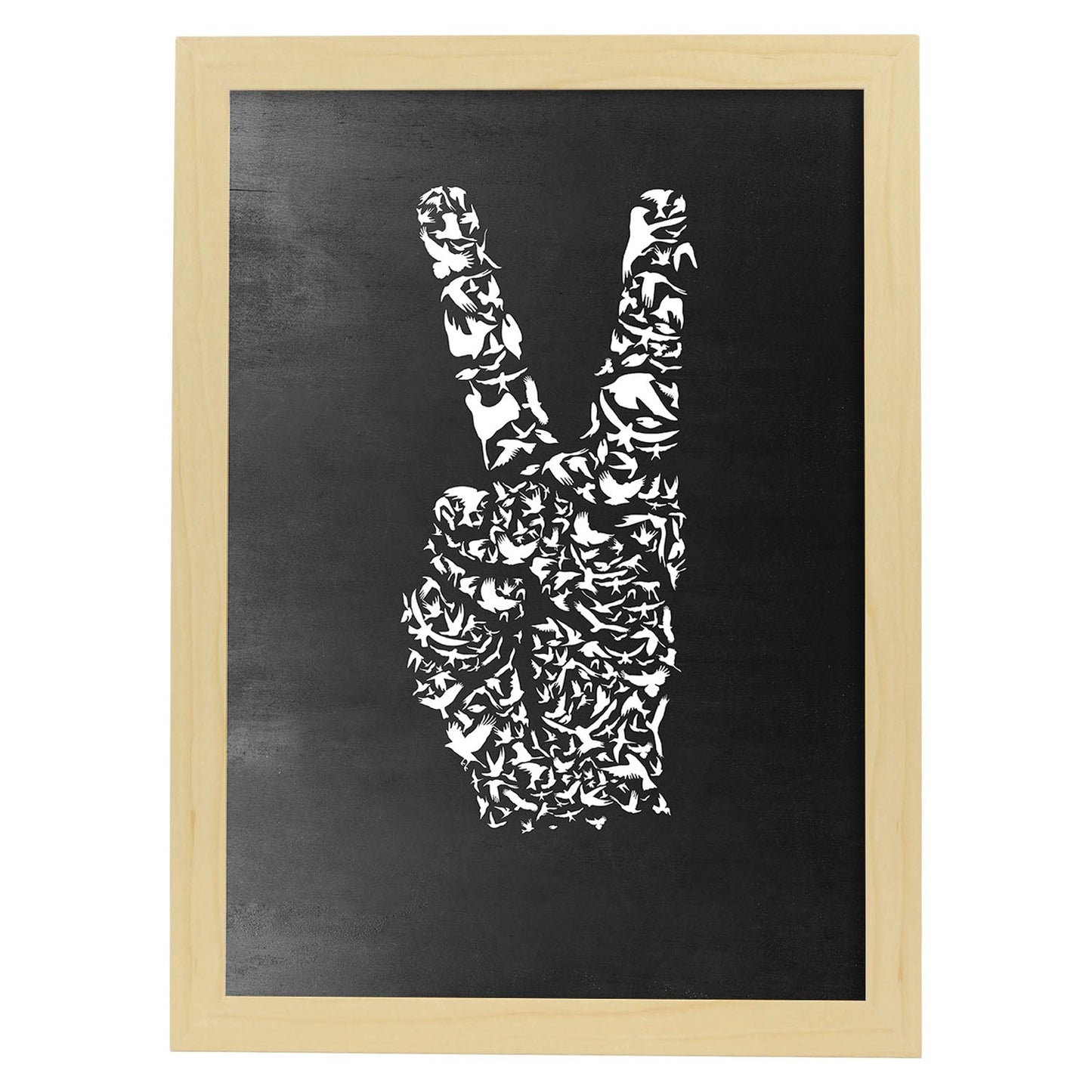 Lámina en blanco y negro Se paz en Poster con fondo negro estilo pizarra. Papel 250 gr.-Artwork-Nacnic-A3-Marco Madera clara-Nacnic Estudio SL