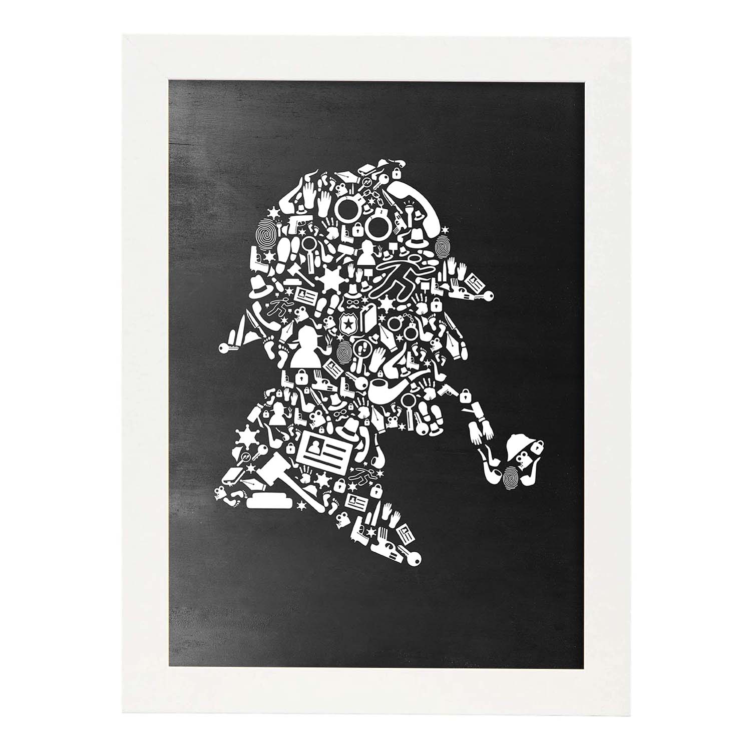 Lámina en blanco y negro Sherlock Holmes en Poster con fondo negro estilo pizarra. Papel 250 gr-Artwork-Nacnic-A3-Marco Blanco-Nacnic Estudio SL