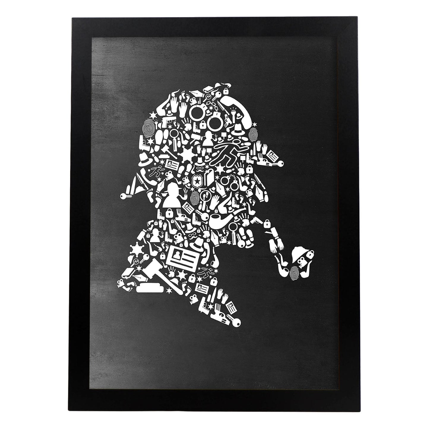 Lámina en blanco y negro Sherlock Holmes en Poster con fondo negro estilo pizarra. Papel 250 gr-Artwork-Nacnic-A3-Marco Negro-Nacnic Estudio SL