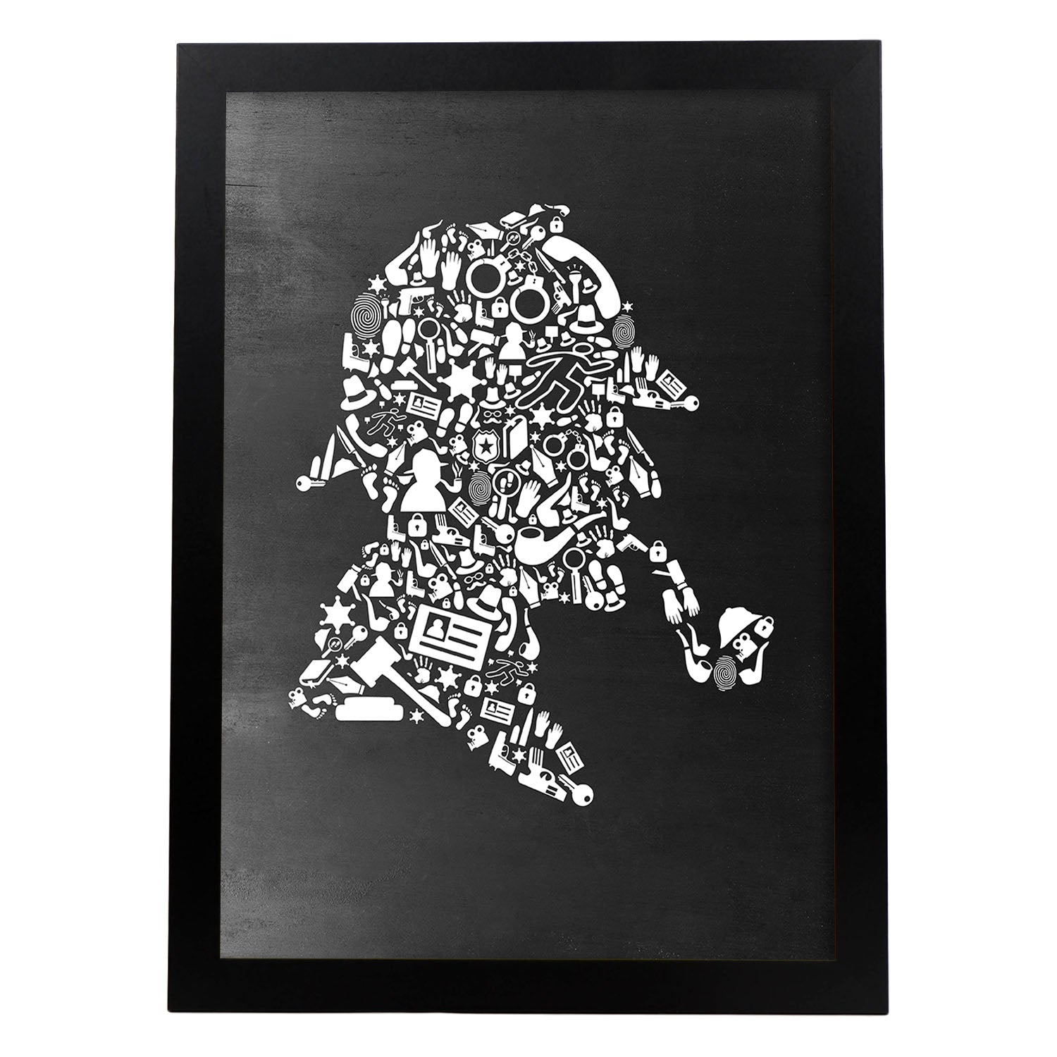 Lámina en blanco y negro Sherlock Holmes en Poster con fondo negro estilo pizarra. Papel 250 gr-Artwork-Nacnic-A4-Marco Negro-Nacnic Estudio SL
