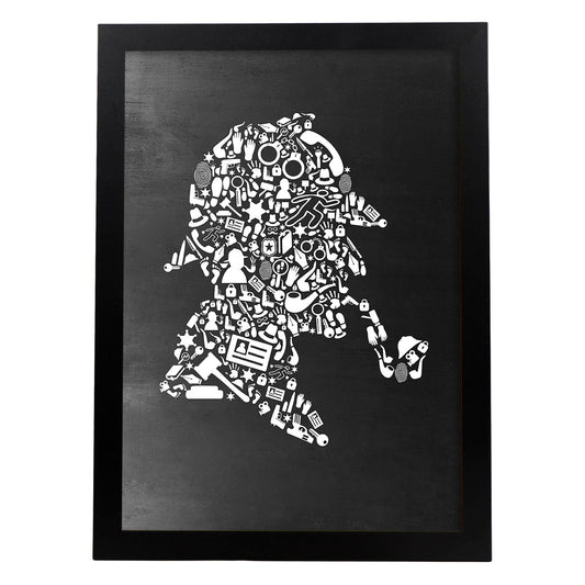 Lámina en blanco y negro Sherlock Holmes en Poster con fondo negro estilo pizarra. Papel 250 gr-Artwork-Nacnic-A4-Marco Negro-Nacnic Estudio SL