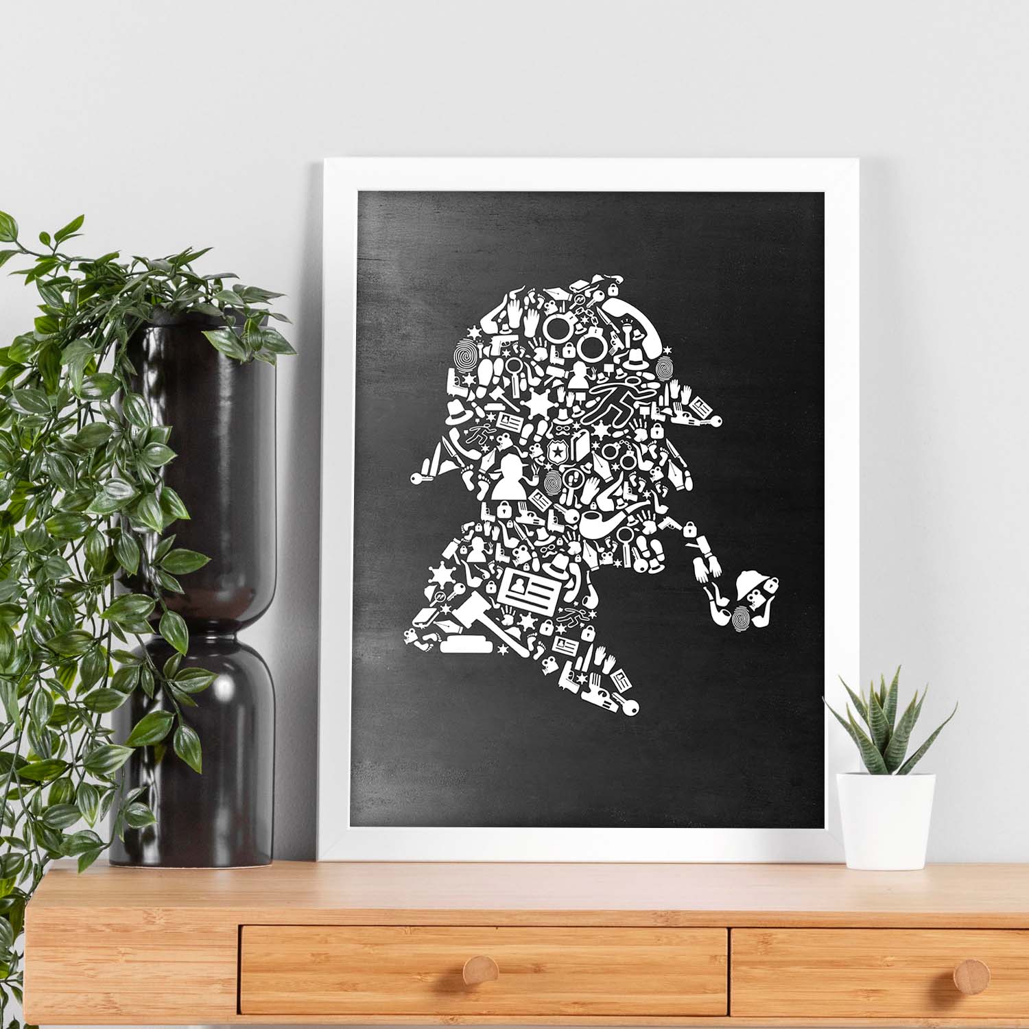 Lámina en blanco y negro Sherlock Holmes en Poster con fondo negro estilo pizarra. Papel 250 gr-Artwork-Nacnic-Nacnic Estudio SL