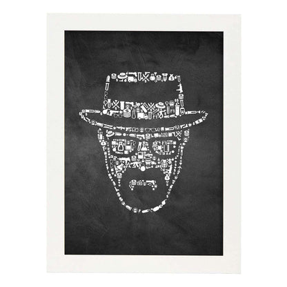 Lámina en blanco y negro The breaking bad iconos en Poster con fondo negro estilo pizarra. Papel 250 gr y tintas de alta calidad.-Artwork-Nacnic-A4-Marco Blanco-Nacnic Estudio SL