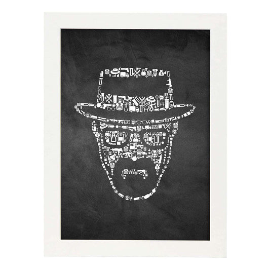 Lámina en blanco y negro The breaking bad iconos en Poster con fondo negro estilo pizarra. Papel 250 gr y tintas de alta calidad.-Artwork-Nacnic-A4-Marco Blanco-Nacnic Estudio SL