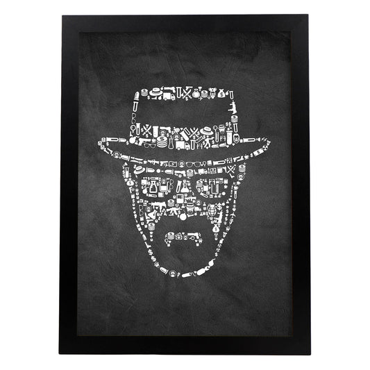 Lámina en blanco y negro The breaking bad iconos en Poster con fondo negro estilo pizarra. Papel 250 gr y tintas de alta calidad.-Artwork-Nacnic-A4-Marco Negro-Nacnic Estudio SL