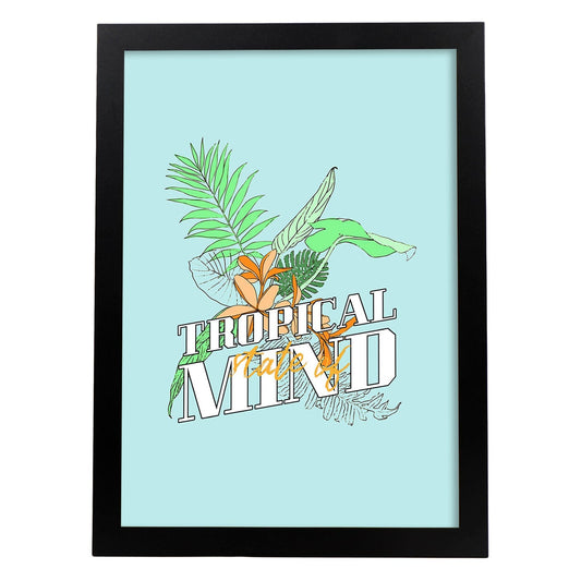 Lámina Estado mental: tropical. Pósters con ilustraciones florales en tonos pastel.-Artwork-Nacnic-A4-Marco Negro-Nacnic Estudio SL