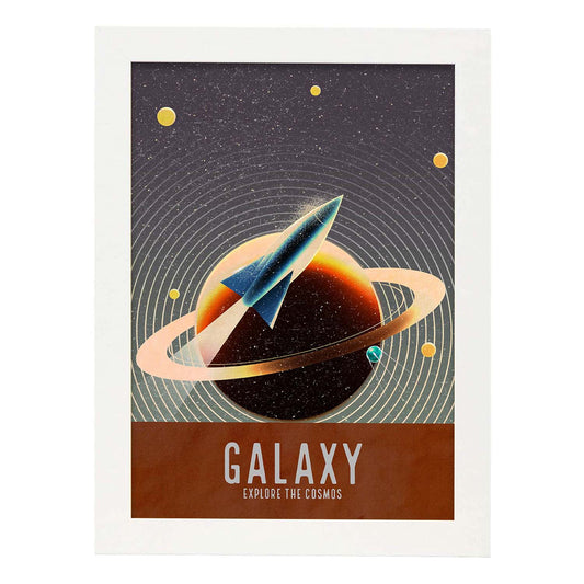 Lámina Galaxia. Pósters con detalladas ilustraciones del espacio. Coloridas imágenes de satélites, estrellas y planetas.-Artwork-Nacnic-A4-Marco Blanco-Nacnic Estudio SL