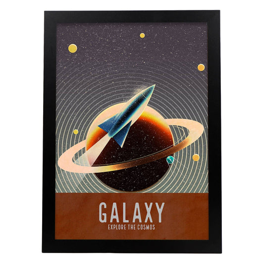 Lámina Galaxia. Pósters con detalladas ilustraciones del espacio. Coloridas imágenes de satélites, estrellas y planetas.-Artwork-Nacnic-A4-Marco Negro-Nacnic Estudio SL