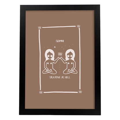 Lámina Géminis. Pósters con ilustraciones femeninas de los signos del zodíaco.-Artwork-Nacnic-A4-Marco Negro-Nacnic Estudio SL