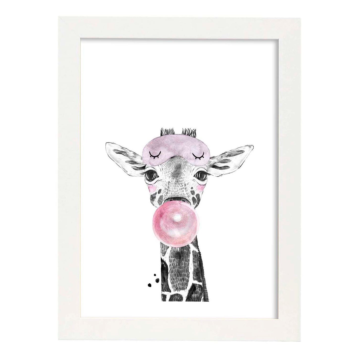 Lámina Girafa infantil con chicle poster animeles infantiles-Artwork-Nacnic-A3-Marco Blanco-Nacnic Estudio SL