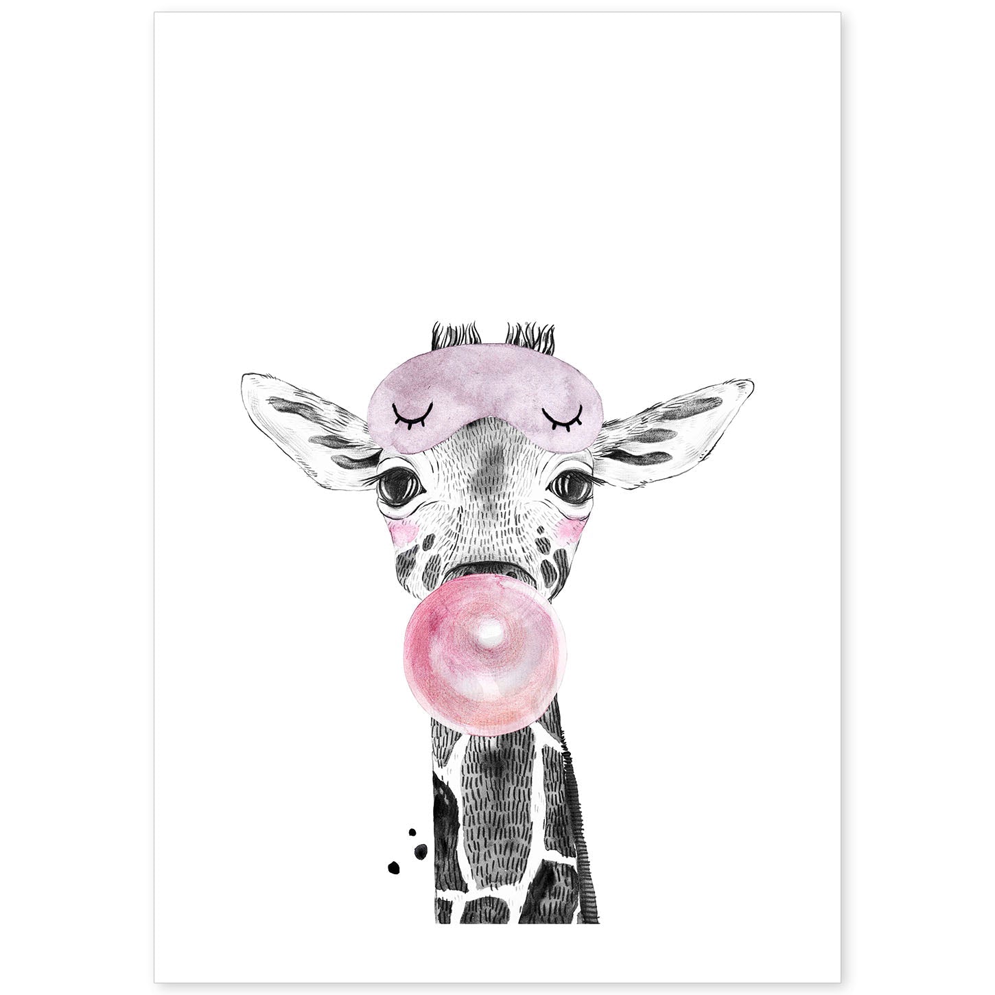 Lámina Girafa infantil con chicle poster animeles infantiles-Artwork-Nacnic-A4-Sin marco-Nacnic Estudio SL
