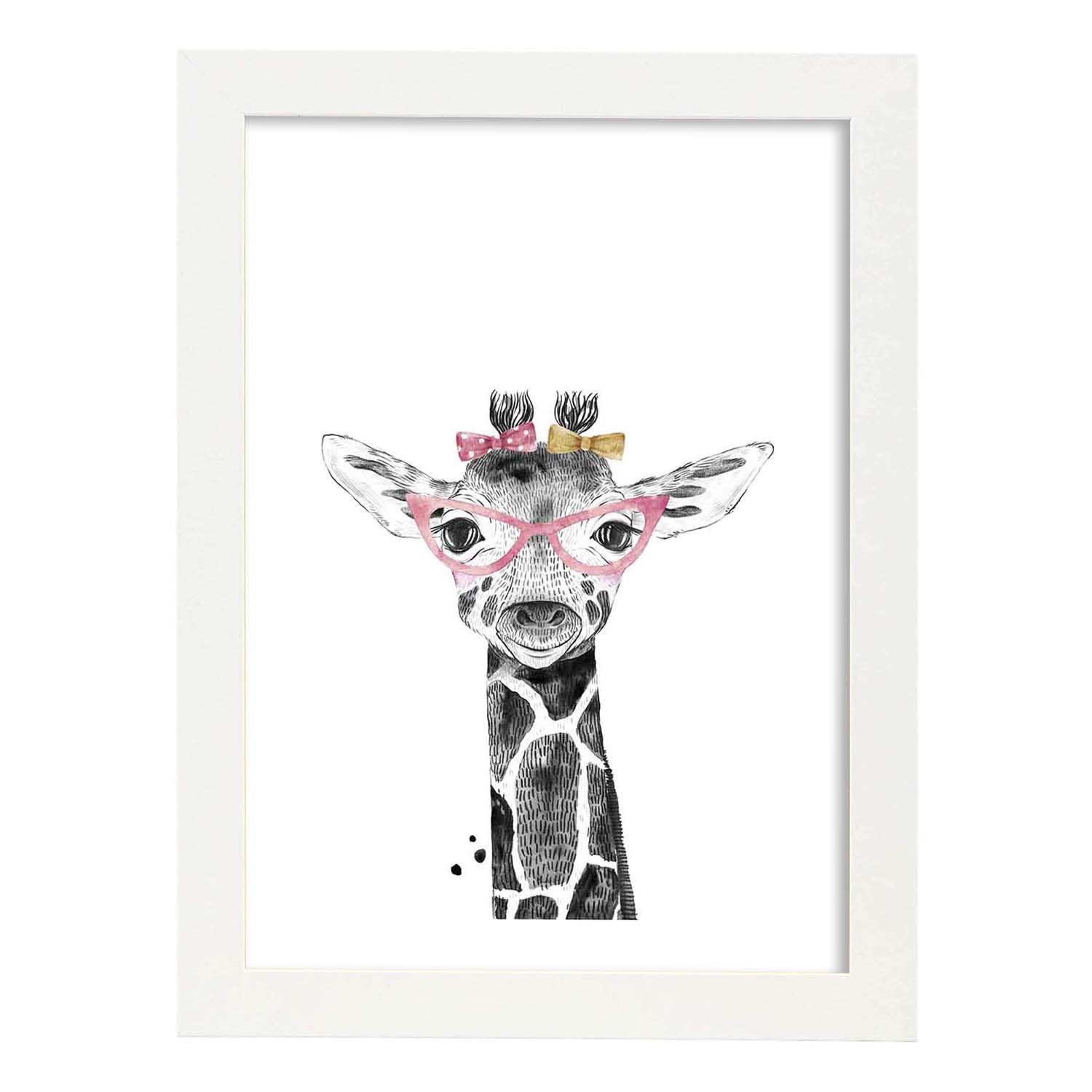 Lámina Girafa infantil con gafas poster animeles infantiles-Artwork-Nacnic-A3-Marco Blanco-Nacnic Estudio SL