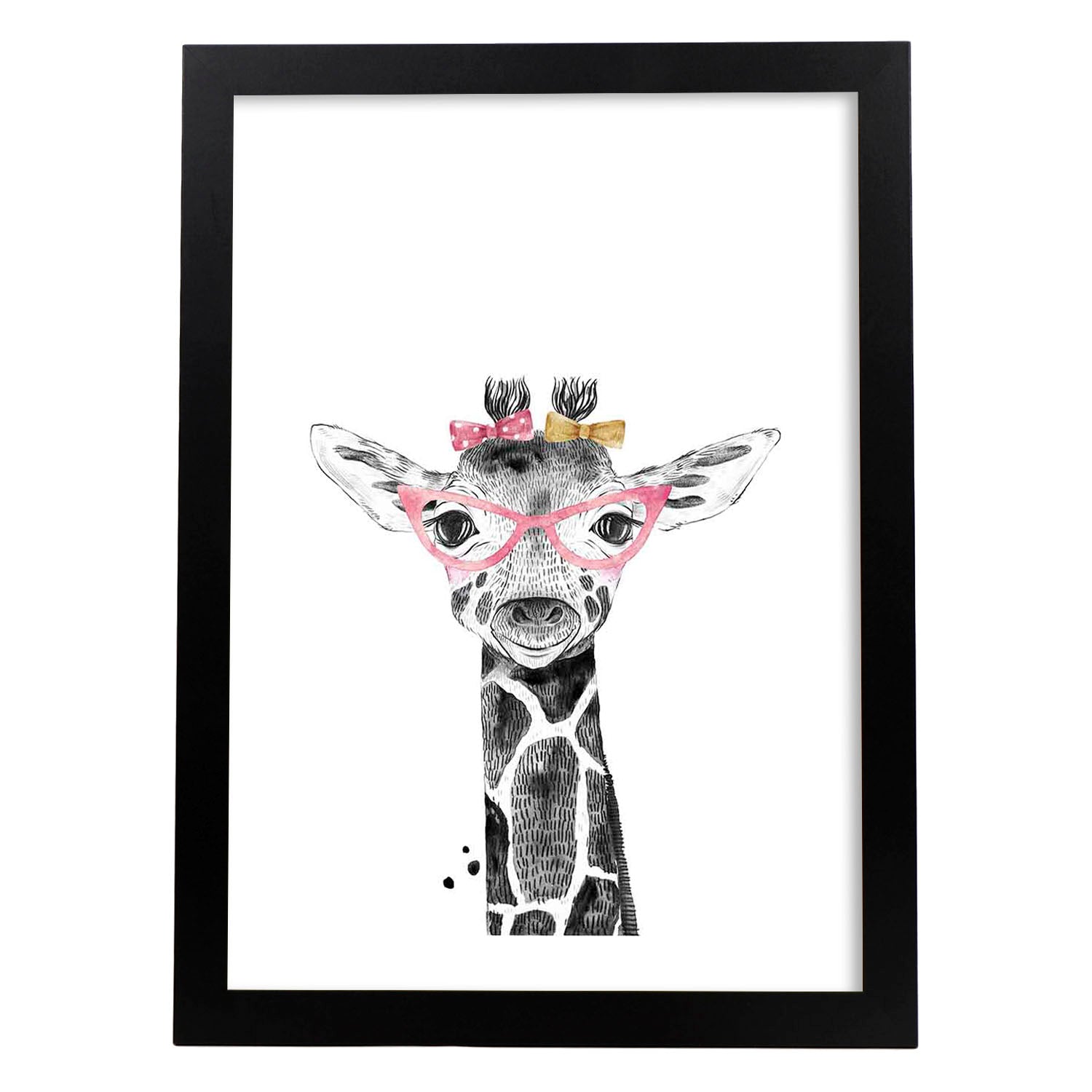 Lámina Girafa infantil con gafas poster animeles infantiles-Artwork-Nacnic-A3-Marco Negro-Nacnic Estudio SL