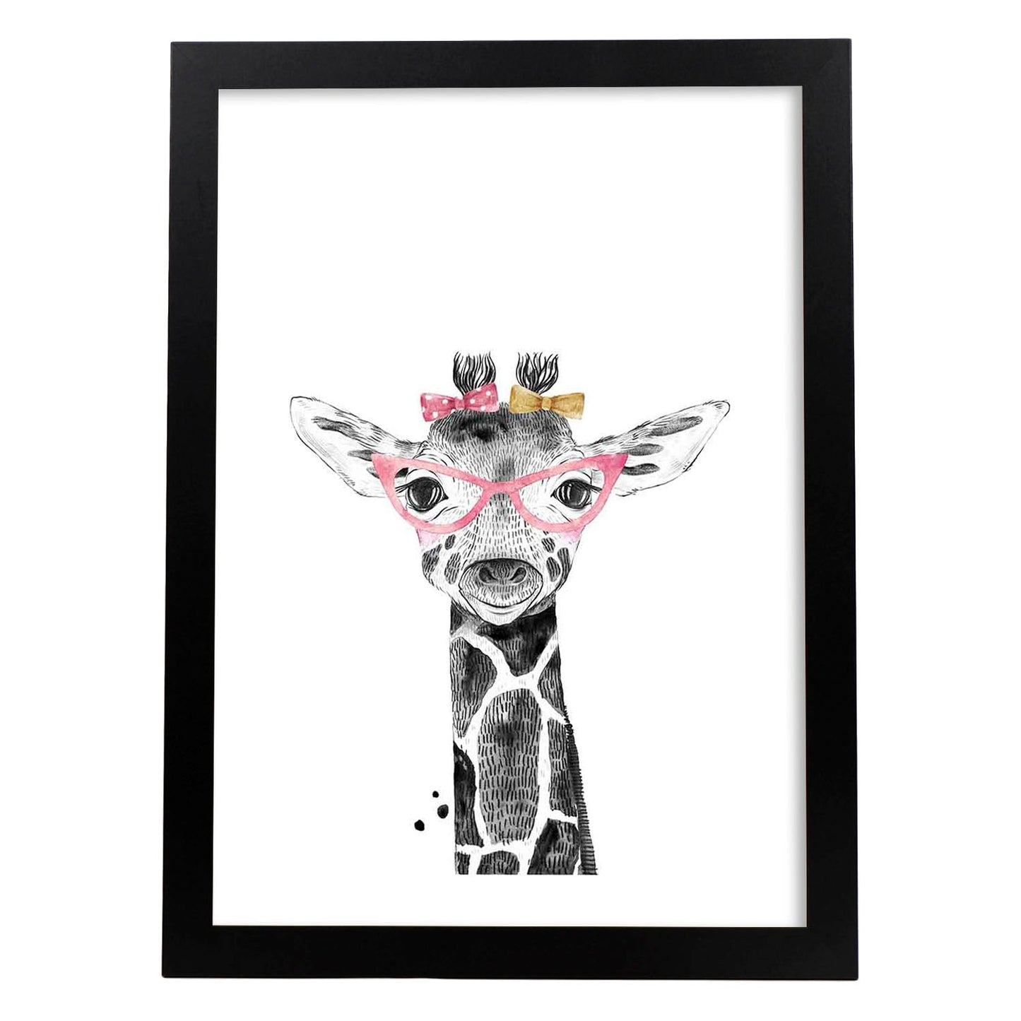 Lámina Girafa infantil con gafas poster animeles infantiles-Artwork-Nacnic-A4-Marco Negro-Nacnic Estudio SL