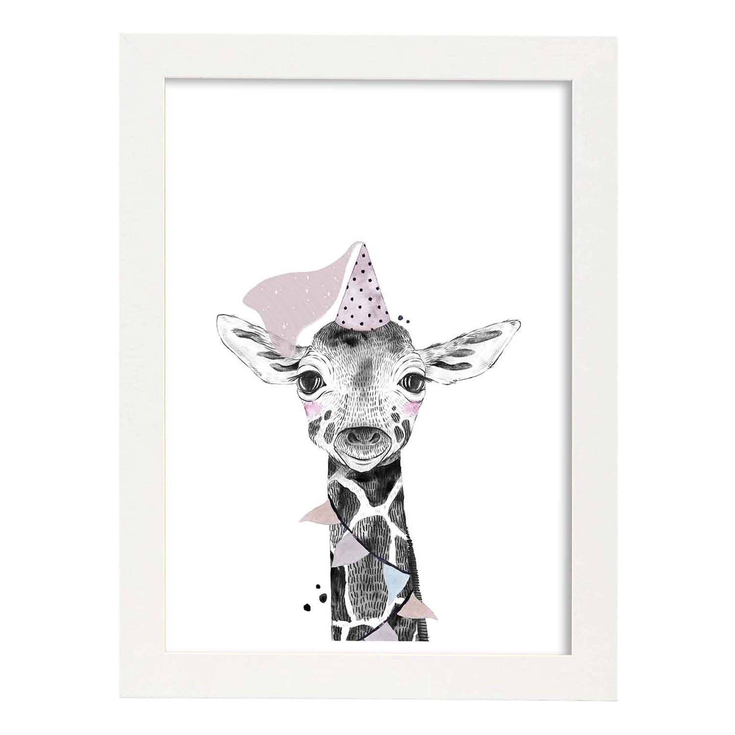Lámina Girafa infantil de cumpleaños poster animeles infantiles-Artwork-Nacnic-A3-Marco Blanco-Nacnic Estudio SL