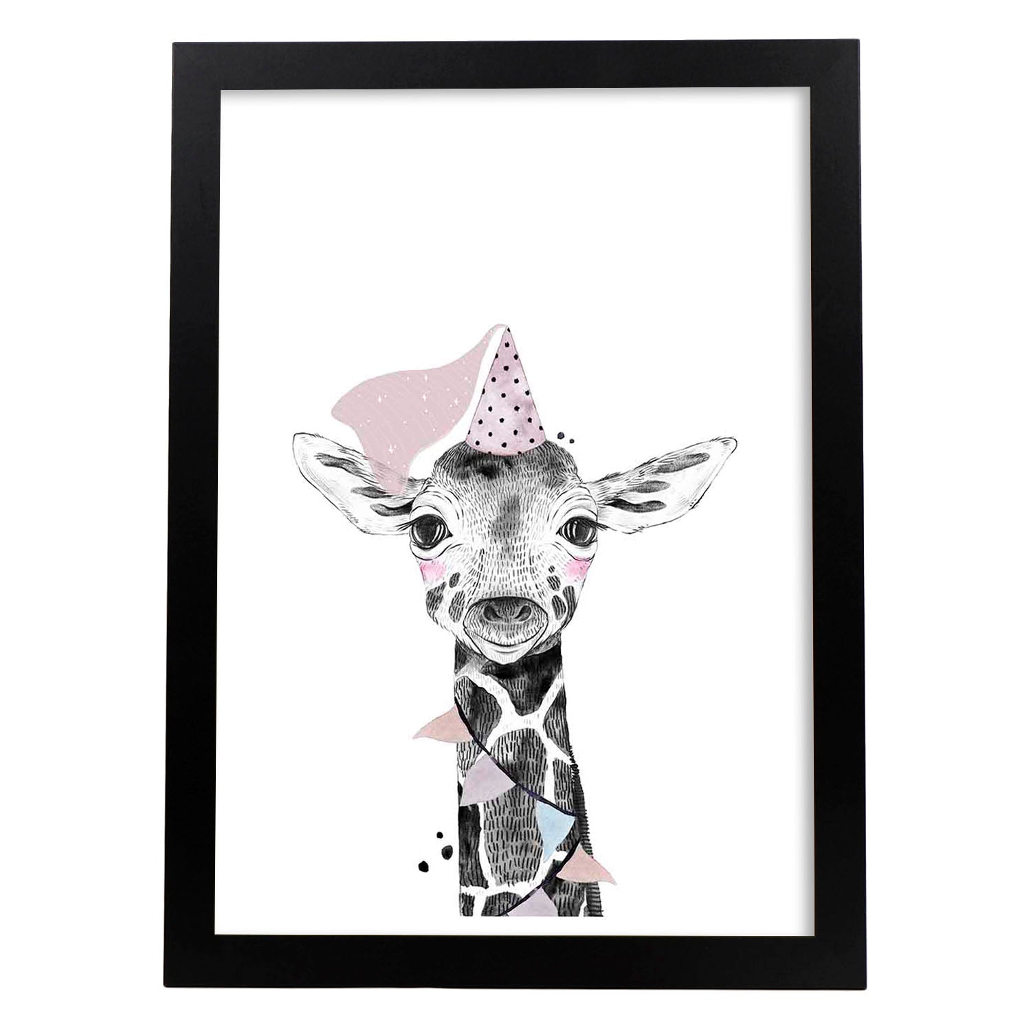 Lámina Girafa infantil de cumpleaños poster animeles infantiles-Artwork-Nacnic-A3-Marco Negro-Nacnic Estudio SL