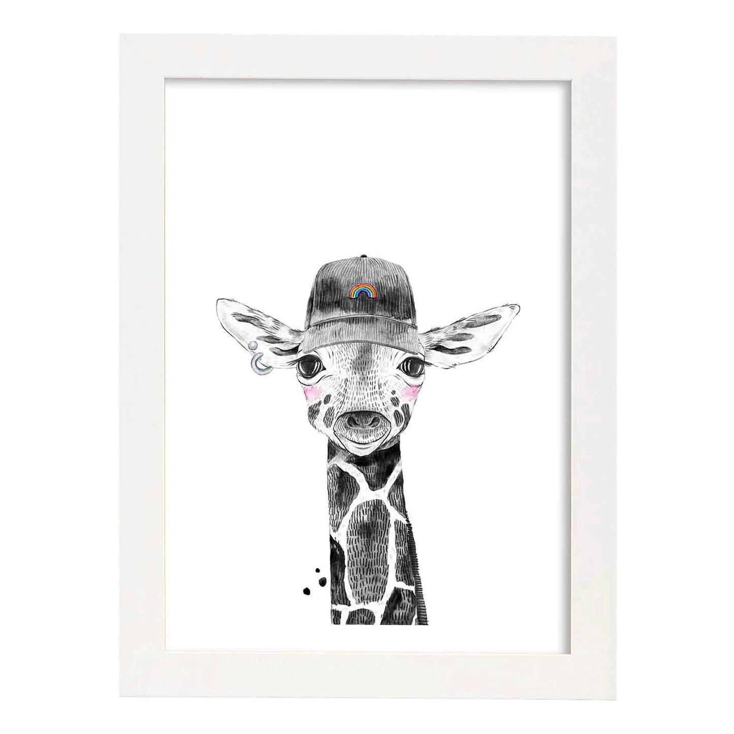 Lámina Girafa infantil haciendo deporte poster animeles infantiles-Artwork-Nacnic-A3-Marco Blanco-Nacnic Estudio SL