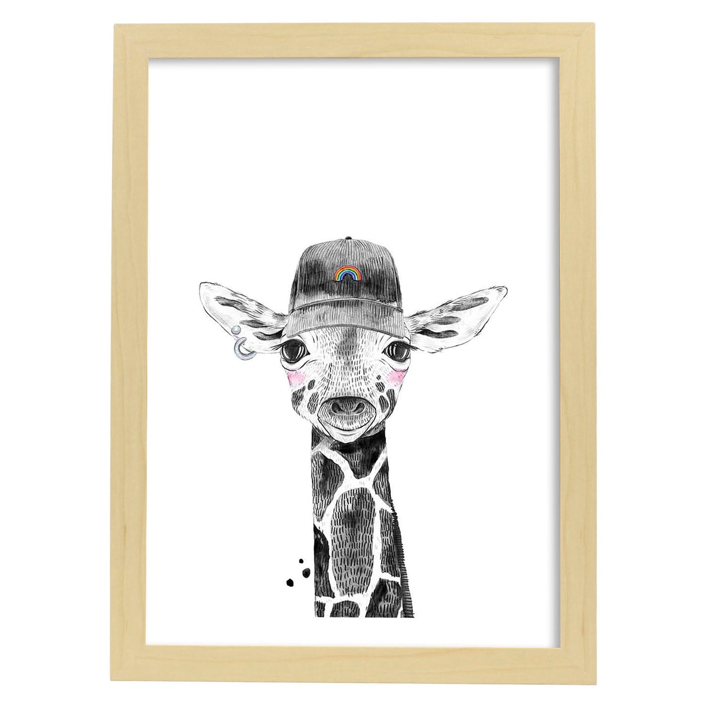 Lámina Girafa infantil haciendo deporte poster animeles infantiles-Artwork-Nacnic-A3-Marco Madera clara-Nacnic Estudio SL