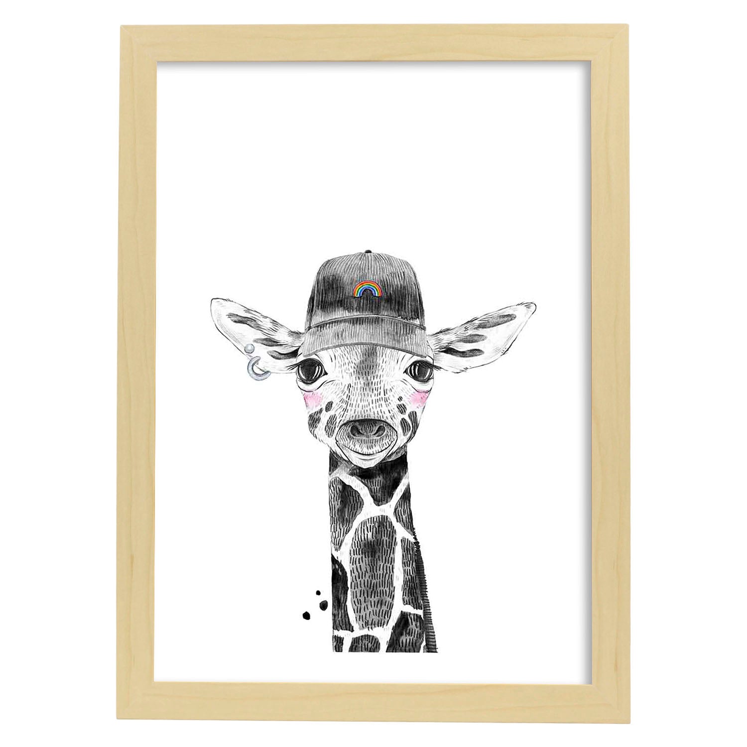 Lámina Girafa infantil haciendo deporte poster animeles infantiles-Artwork-Nacnic-A4-Marco Madera clara-Nacnic Estudio SL