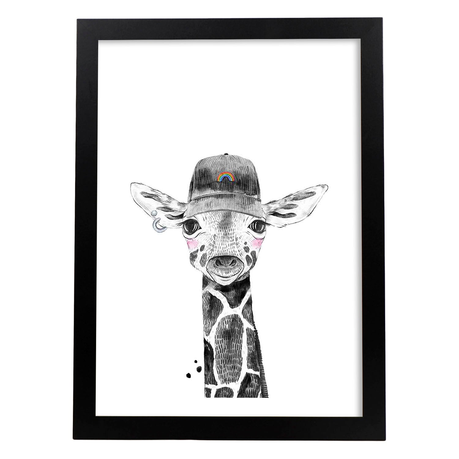 Lámina Girafa infantil haciendo deporte poster animeles infantiles-Artwork-Nacnic-A4-Marco Negro-Nacnic Estudio SL