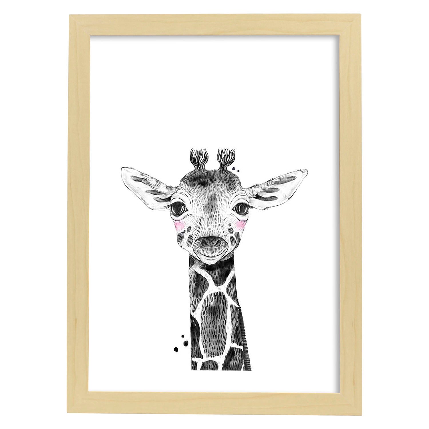 Lámina Girafa infantil poster animeles infantiles-Artwork-Nacnic-A4-Marco Madera clara-Nacnic Estudio SL