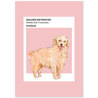 Lámina Golden Retriever. Pósters con ilustraciones de razas de perro en tonos cálidos y pastel.-Artwork-Nacnic-A4-Sin marco-Nacnic Estudio SL