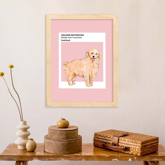 Lámina Golden Retriever. Pósters con ilustraciones de razas de perro en tonos cálidos y pastel.-Artwork-Nacnic-Nacnic Estudio SL