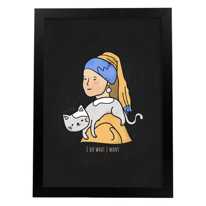 Lámina Hago lo que quiero. Pósters de gatos con divertidas referencias al mundo del arte.-Artwork-Nacnic-A4-Marco Negro-Nacnic Estudio SL