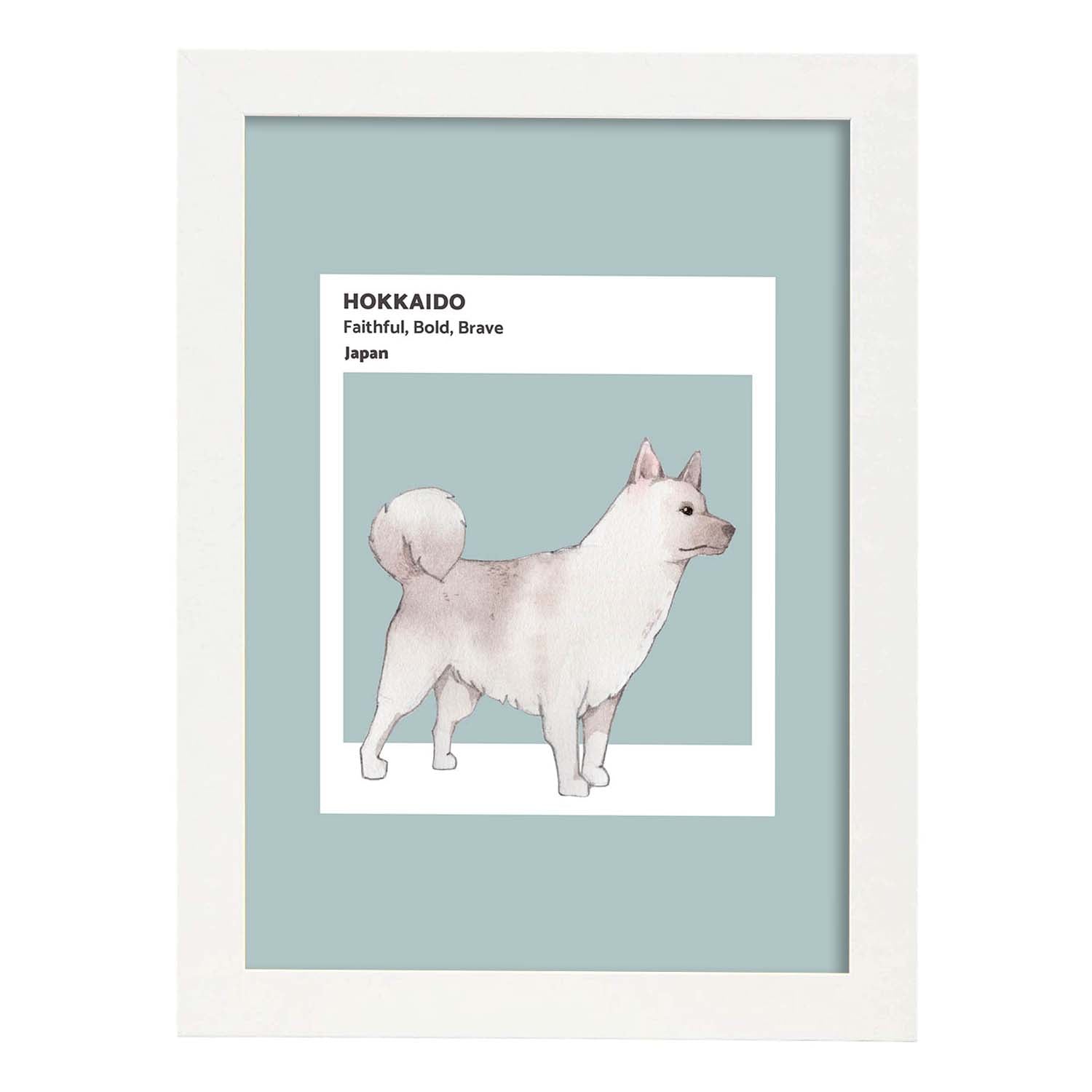 Lámina Hokkaido. Pósters con ilustraciones de razas de perro en tonos cálidos y pastel.-Artwork-Nacnic-A3-Marco Blanco-Nacnic Estudio SL