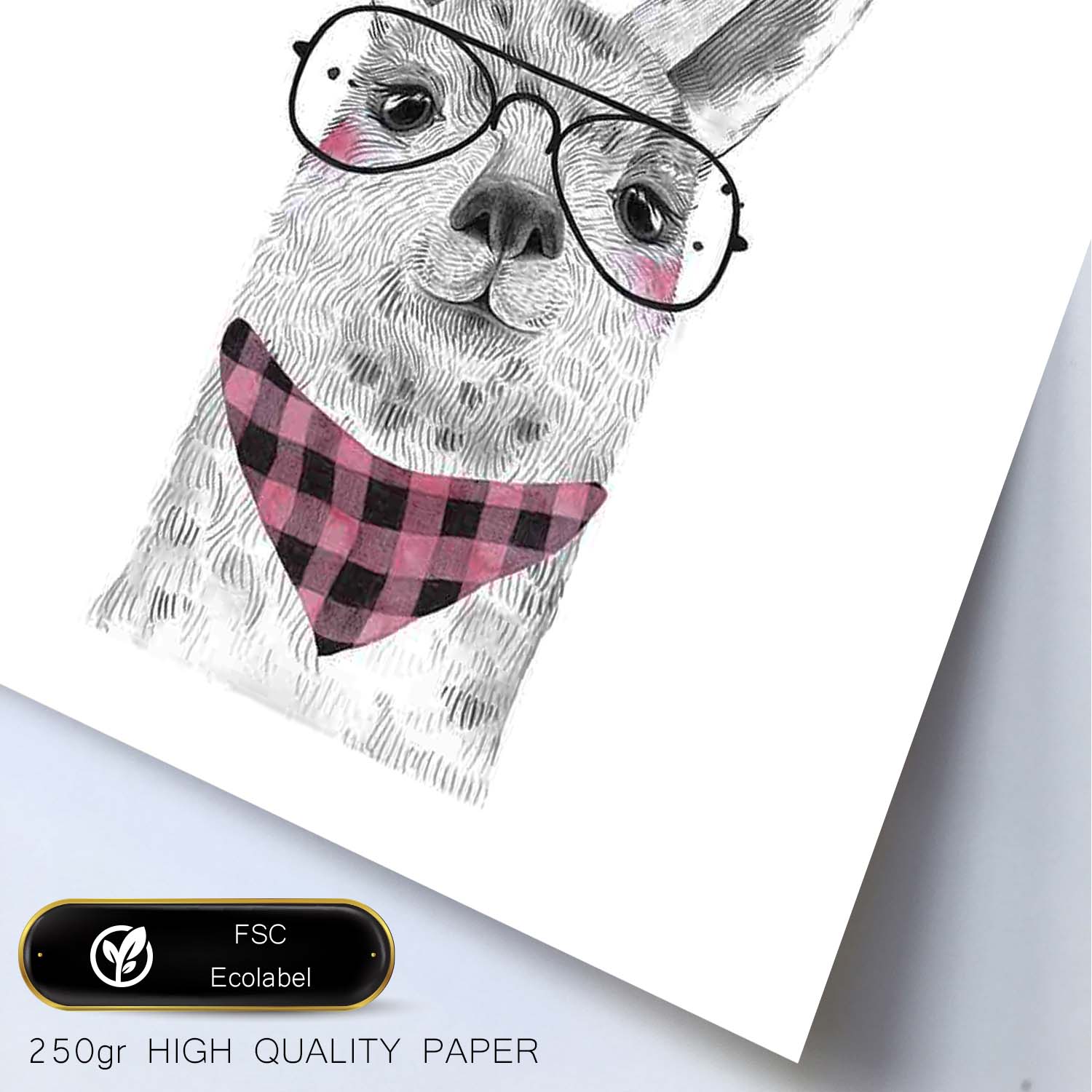 Lámina infantil Alpaca con gafas y pañuelo. Poster de animales en-Artwork-Nacnic-Nacnic Estudio SL