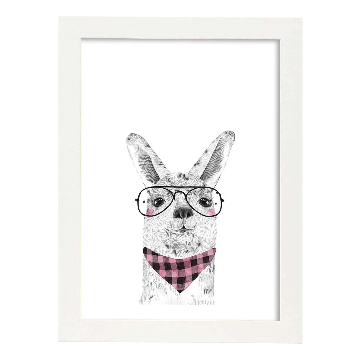 Lámina infantil Alpaca con gafas y pañuelo. Poster de animales en-Artwork-Nacnic-A3-Marco Blanco-Nacnic Estudio SL