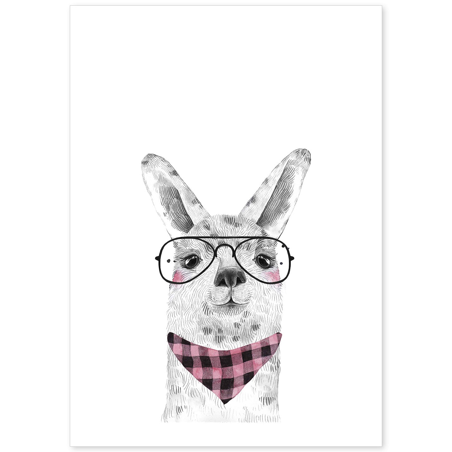 Lámina infantil Alpaca con gafas y pañuelo. Poster de animales en-Artwork-Nacnic-A4-Sin marco-Nacnic Estudio SL
