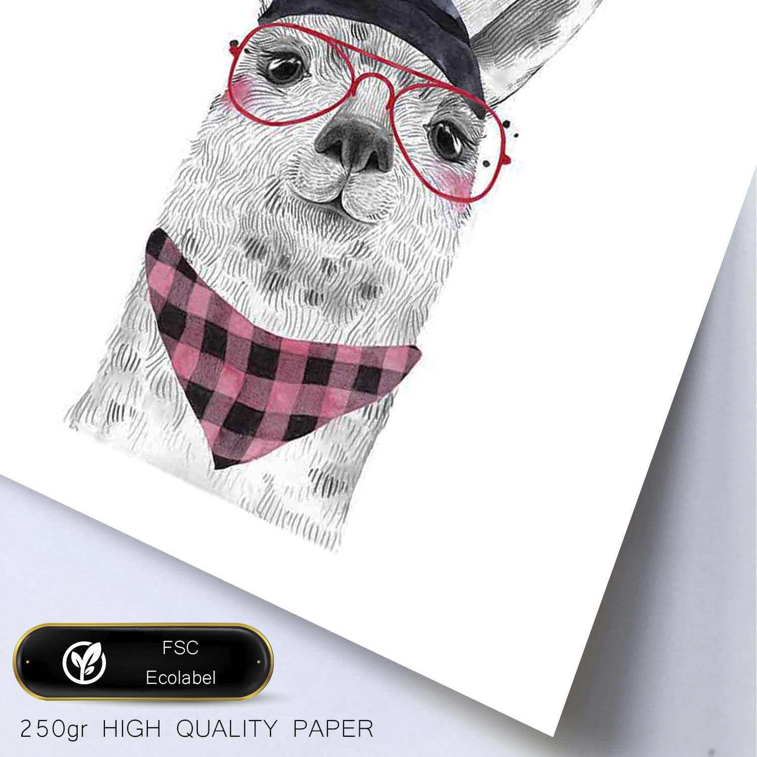 Lámina infantil Alpaca con gorro gafas y pañuelo rosa Poster de animales en-Artwork-Nacnic-Nacnic Estudio SL