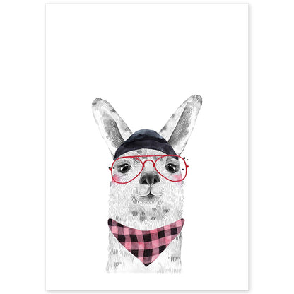 Lámina infantil Alpaca con gorro gafas y pañuelo rosa Poster de animales en-Artwork-Nacnic-A4-Sin marco-Nacnic Estudio SL