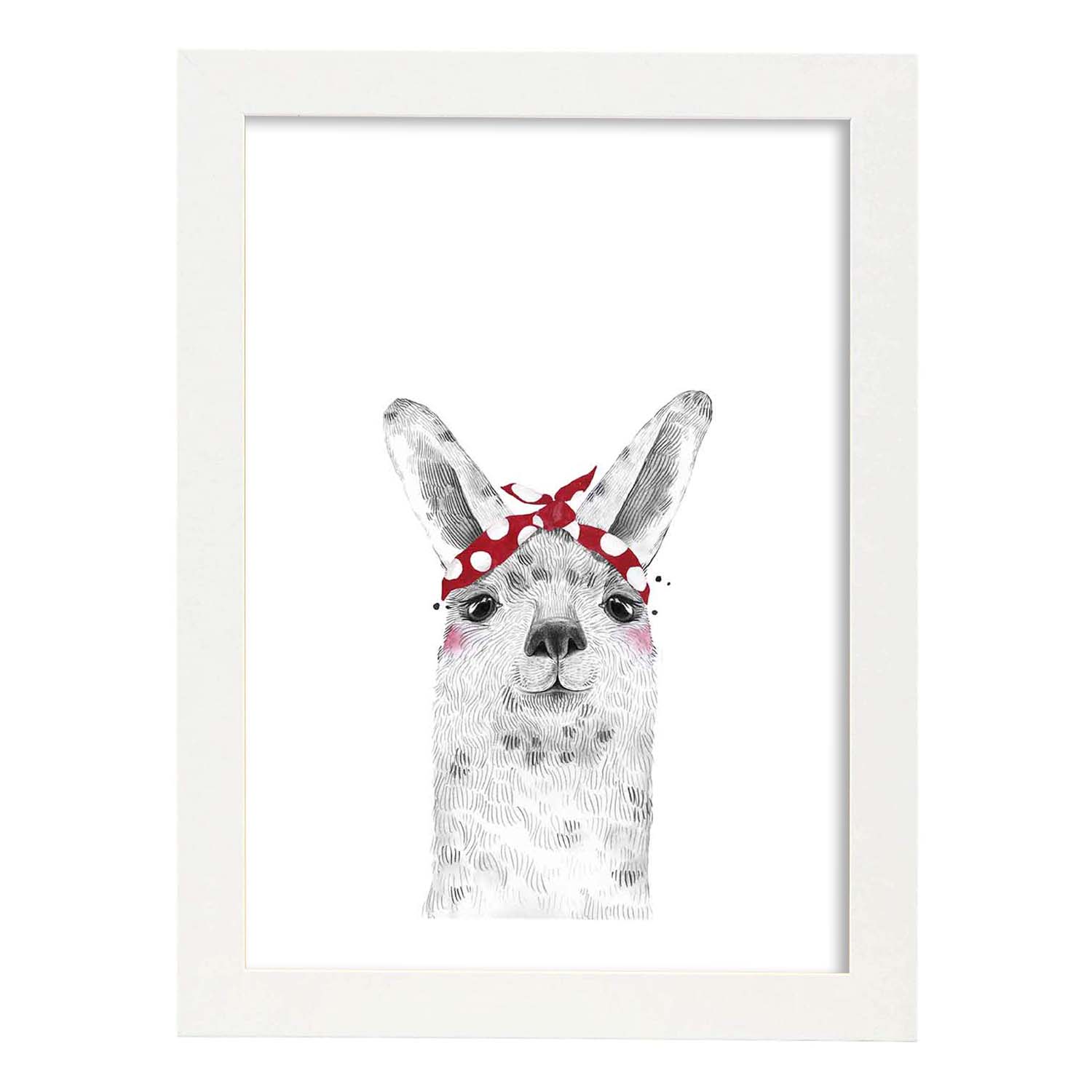Lámina infantil Alpaca con pañuelo rojo en la cabeza Poster de animales en-Artwork-Nacnic-A3-Marco Blanco-Nacnic Estudio SL